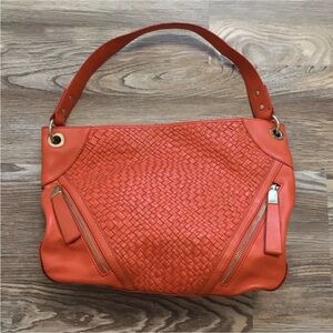 B Markowsky Orange Shoulder Hobo Bag Woven and Pebble Leather